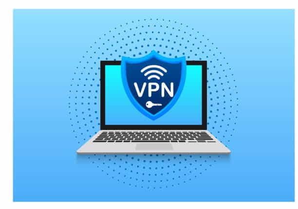 VPN flat blue secure antivirus privacy. Laptop user icon vector. Data protection. Data secure. Icon for concept design. Isometric vector. Personal protection.